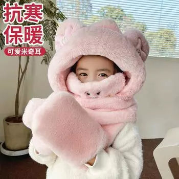 Шапка-медведь женская осенне-зимняя шарф перчатки интегрированный комплект из четырех предметов с капюшоном зимний шарф теплая плюшевая ветрозащитная шапка average size