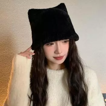Шапка-медведь женская плюшевая милая зимняя теплая панама большая окружность головы показывающая лицо маленькая панама прилив One Size