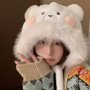 Шапка Mengmeng Lei Feng, зимняя, теплая, утолщенная, плюшевая, студенческая, для езды на велосипеде, защита ушей, плюшевая шапка белый