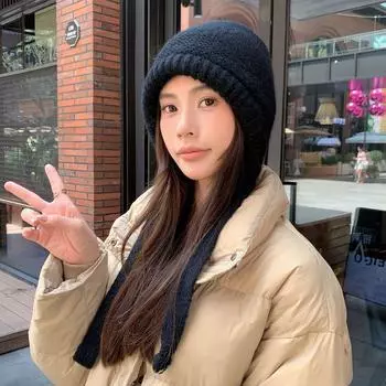 Шапка-мешок двойного назначения Зимняя шапка-балаклава Защита ушей от холода Мягкая шерстяная шапка Ветрозащитная вязаная шапка для верховой езды чёрный