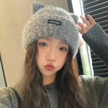 Шапка Милая вязаная шапка Плюшевая шапка Баотоу Милая теплая защитная шапка для ушей Уши Холодная шапка Толстая