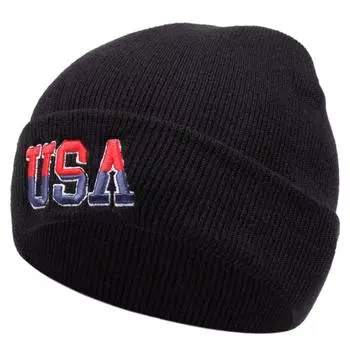 Шапка мужская вязаная шерстяная шапка осенне-зимняя лыжная шапка шапка-боб холодная шапка one size чёрный