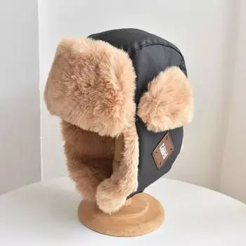 Шапка мужская женская осенне-зимняя шапка северо-восточная велосипедная холодная шапка утолщенная плюшевая защитная шапка зимняя чёрный