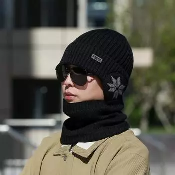 Шапка мужская зимняя флисовая утолщенная теплая защитная шея вязаная шапка мужская защитная ушная утепленная шерстяная шапка велосипедный свитер шапка One size тёмно-синий