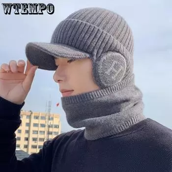 Шапка мужская зимняя защитная шапка вязаная шапка мужская велосипедная теплая хлопковая шапка противохолодная вязаная шапка мужская зимняя one size