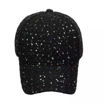 Шапка осень-зима новая бейсболка Xiaoxiangfeng трендовая кепка женская уличная цветная блестка чёрный