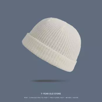 Шапка осенне-зимняя мужская шляпа-дыня для улицы, теплая шерстяная шапка для яппи, однотонная вязаная шапка в стиле хип-хоп, холодная шапка для женщин One size чёрный