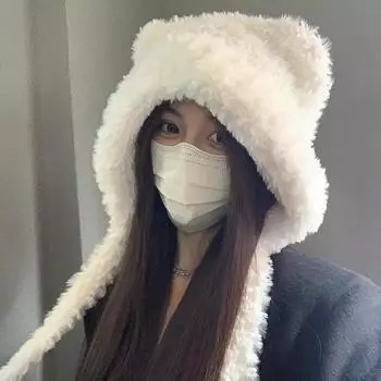 Шапка осенне-зимняя плюшевая вязаная теплая шерстяная шапка женская уличная однотонная милая шапка-свитер Lei Feng one size fits all белый