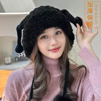 Шапка осенне-зимняя женская вязаная шапка с мультяшными милыми щупальцами утолщенная плюшевая шерстяная шапка универсальная повседневная замедляющая старение термошапка M56-58cm чёрный
