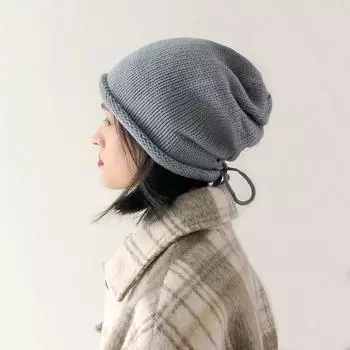 Шапка-пуловер для девочек, завязывающаяся на шнурок, ленивая шапка с начесом, шапка Baotou, однотонная вязаная шапка для мужчин one size fits all чёрный