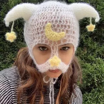 Шапка ручной работы с кроличьими ушками, утолщенная теплая бархатная шапка-маска с капюшоном, милая, крутая, горячая, зимняя, модная, уличная шапка для девушек Adult 57-59cm