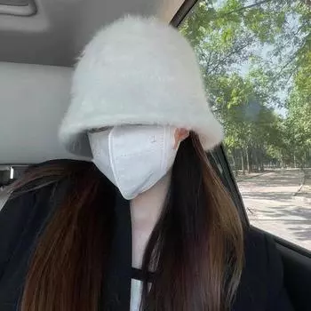 Шапка-рыбак из кроличьей шерсти для женщин, осенне-зимняя шапка-ведро, круглая плюшевая шляпа Senior Sense Face, маленькая белая шляпа-ведро для женщин A1