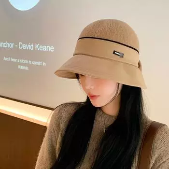 Шапка-рыбак с бантом для женщин, осень-зима, простая элегантная вязаная шерстяная шапка One Size чёрный