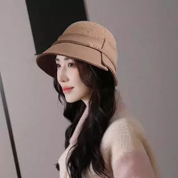 Шапка-рыбак с бантом для женщин, осень-зима, простая элегантная вязаная шерстяная шапка One Size серый