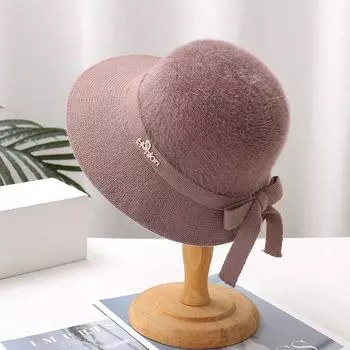 Шапка рыбака для женщин среднего возраста, осень-зима, корейская модная вязаная шапка из меха норки, британский стиль, шляпа от солнца чёрный