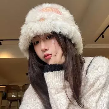 Шапка рыбака из цветной кроличьей шерсти для женщин на осень и зиму, вязаная вручную шерстяная шапка, теплая шапка, плюшевая шапка 56-58CM белый