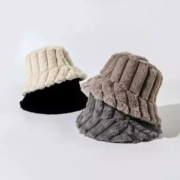 Шапка рыбака из искусственного меха кролика, осенне-зимняя, корейская версия, толстая плюшевая, теплая, с вертикальными полосками, полосатая шапка 56-58CM чёрный
