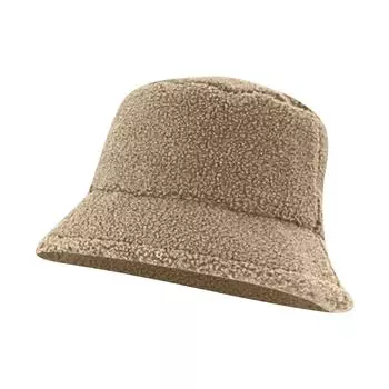 Шапка рыбака из однотонной овечьей шерсти, женская зимняя двухсторонняя шапка-ведро, универсальная, подчеркивающая лицо, маленькая, утолщенная, теплая, плюшевая шапка кофейный