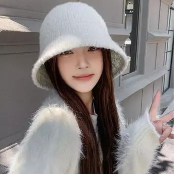 Шапка рыбака из овечьей шерсти для детей, осень и зима, новая универсальная, простая, ретро, теплая, вязаная шапка-ведро M56-58cm чёрный