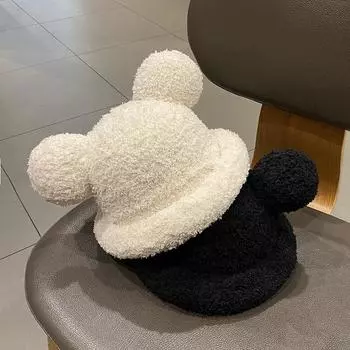 Шапка рыбака из овечьей шерсти с шариковыми ушками, осенне-зимняя универсальная женская корейская милая теплая уличная шапка, повседневная однотонная детская подарочная кепка 55-59cm белый