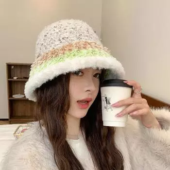 Шапка рыбака плюшевая детская осенне-зимняя вязаная шапка с маленьким лицом, цветная, утепленная, большая окружность головы, теплая шерстяная шапка M56-58cm розовый