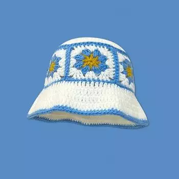 Шапка рыбака ручной работы крючком контрастного цвета для детей на осень и зиму, теплая, универсальная, маленькая ретро-шапка из шерсти с полым тазиком M56-58cm