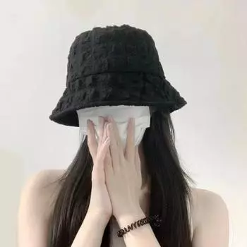 Шапка рыбака Zhao Ruth, детская весенняя складчатая шапка-фонарик, черно-белая, летняя, универсальная, с большой окружностью головы, с изображением лица, маленькая простая шапка-тазик M56-58cm чёрный