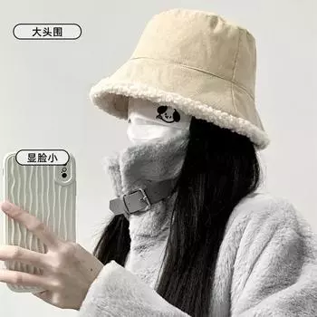 Шапка рыбака женская осенне-зимняя двухсторонняя из плюша ягненка универсальная, открывающая маленькое лицо, сохраняющая тепло и утолщающая M56-58cm
