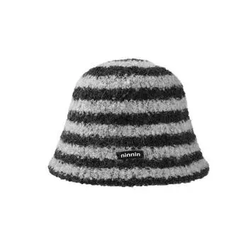 Шапка рыбака женская осенне-зимняя полосатая вязаная шапка универсальная симпатичная панама One size чёрный