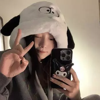 Шапка с изображением милого щенка из мультфильма, женская, осенне-зимняя, плюшевая, утолщенная, термозащитная шапка, универсальный пуловер, шапка Lei Feng M56—58cm