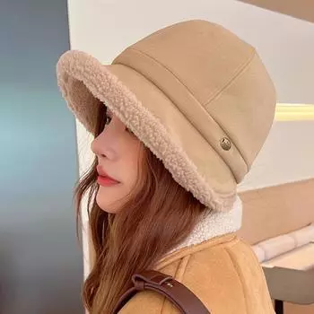 Шапка с маленьким лицом и большой окружностью головы, женская зимняя японская шапка, плюшевая восьмиугольная шапка, панама «три в одном» из 100% плюша One Size
