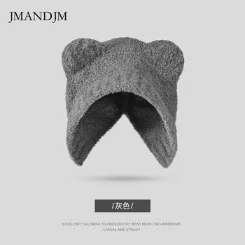 Шапка с медвежьими ушками женская осенне-зимняя японская милая маленькая теплая защитная вязаная шапка корейская версия универсальная шерстяная шапка