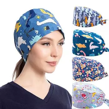 Шапка с разноцветным принтом и защитной лентой для ушей-стойкой