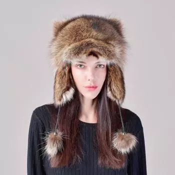 Шапка с ушами енота, американская меховая шапка енота Lei Feng Overlord, зимняя теплая мужская и детская взрослая меховая шапка
