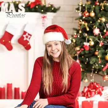 Шапка Санты красная белая рождественская карнавальная шапка с плюшевым шариком, аксессуар для создания рождественской атмосферы для взрослых и детей, повседневная одежда для вечеринок Kid Short