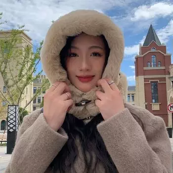 Шапка, Шапка, Женская роговая пряжка, Бархат из оленьей кожи, Шапка Lei Feng, Защита от зимнего холода, Теплая защита ушей, Толстая шапка One Size