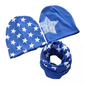 Шапка + шарф, комплект из 3 предметов со звездным принтом, шапка-бини, шарф, осенне-зимняя вязаная крючком детская шапка розовый