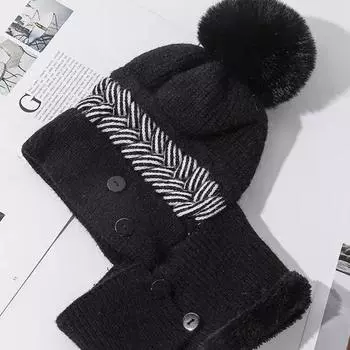 Шапка, шарф, комплект из одного предмета, женская зимняя вязаная шапка, бархатный теплый шарф, зимняя шерстяная шапка с защитой от холода