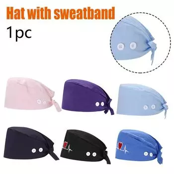 Шапка-скраб с пуговицами, пышная шляпа с лентой для женщин и мужчин One Size синий