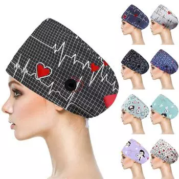 Шапка-скраб с пуговицами, пышная шляпа с лентой для женщин и мужчин