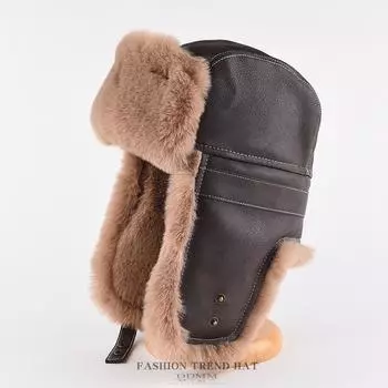 Шапка Thunderbolt для мужчин и женщин, зимняя утолщенная теплая защитная шапка для ушей, для езды на велосипеде, большая окружность головы, большой размер, плюшевая кожаная шапка One Size коричневый