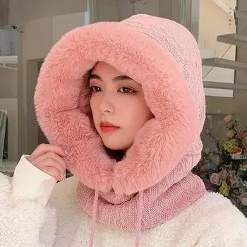 Шапка «три в одном» Уличная теплая кашемировая вязаная шапка-шарф Новая плюшевая эластичная шапка None красный