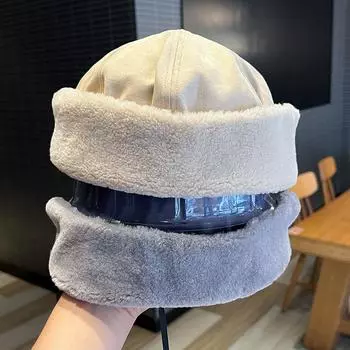 Шапка-ушанка из плюша ягненка в стиле ретро, теплая, с защитой от ушей, мужская и женская, на осень и зиму, универсальная, в стиле яппи-лендлорда Adjustable adult average size темно-серого