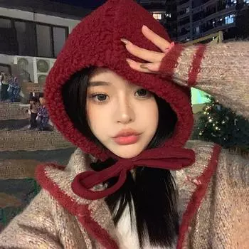 Шапка-ушанка с красными ушками для бабушки-волчицы, флисовая, симпатичная, женская, зимняя, теплая, холодная, ветрозащитная, плюшевая, шапка Lei Feng для женщин M56-58cm жёлтый