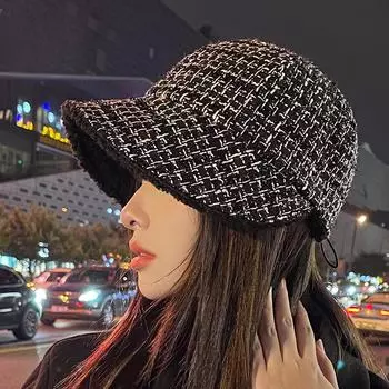 Шапка-утконос из овечьей шерсти с пайетками Xiaoxiangfeng для женщин с плюшевым утеплителем, модная универсальная шляпа рыбака one size