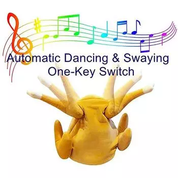 Шапка в виде индейки с поющей ногой, регулируемый размер, плюшевая жареная курица, работающая от батареек, 2 режима, забавные шляпы для Хэллоуина, Дня благодарения, без батареек золотой