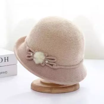 Шапка вязаная шапка теплая осень зима бант ниша вязаная рыбацкая шапка тазик шляпа цилиндр мама рыбак мода M56-58cm бежевый