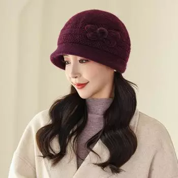 Шапка Женщина В Пожилом Возрасте Шапка Мать Кролик Мех Шерсть Шапка Флис Холод Бабушка Старушка Вязаная Шапка Толстая