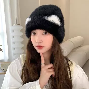 Шапка женская большая окружность головы вязаная шерстяная шапка зимняя теплая защита ушей плюшевый пуловер шапка One Size