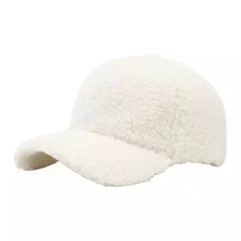 Шапка женская и зимняя однотонная бейсболка из овечьей шерсти теплая кепка ретро изогнутая шляпа от солнца One Size бежевый